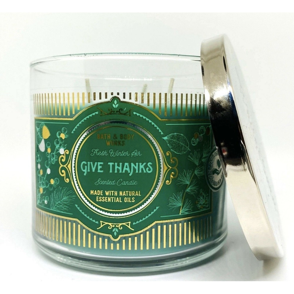 Bath & Body Works FRESH WINTER AIR Give Thanks Large Scented 3 Wick Candle 14.5